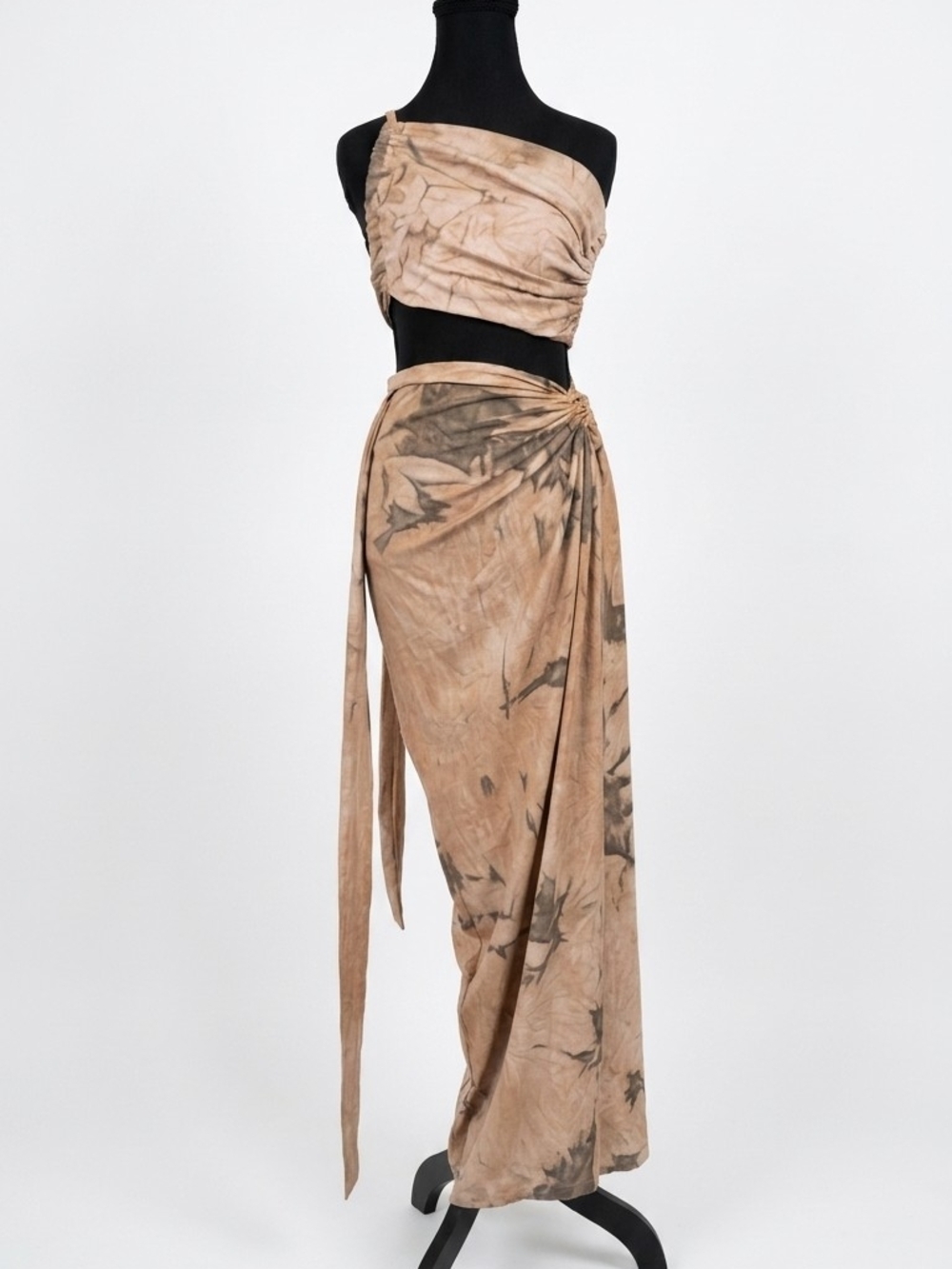 Two-Piece Tie-Dye Wrap Set in Taupe & Charcoal